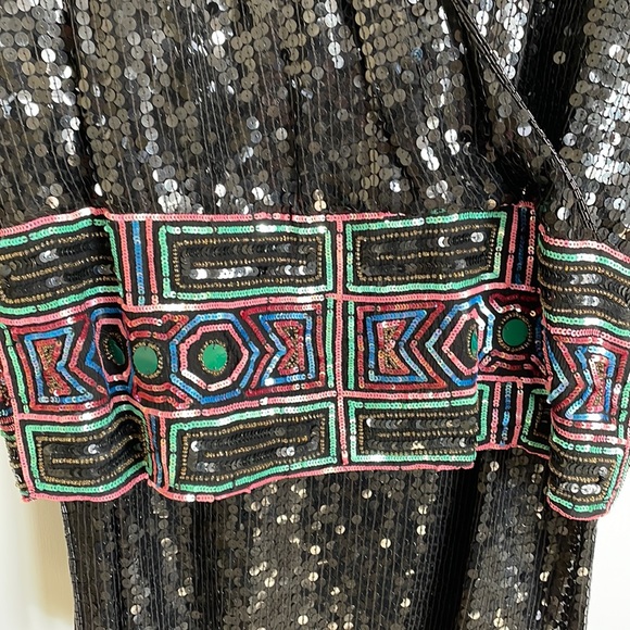 Maria Garri 2 piece vintage 90s black sequin top and skirt ensemble. Size med - Picture 2 of 5